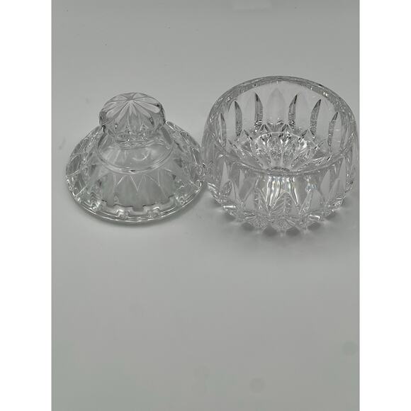 Clear Cut Crystal Glass Trinket Jar With Lid Small Vanity Container - Picture 2 of 10